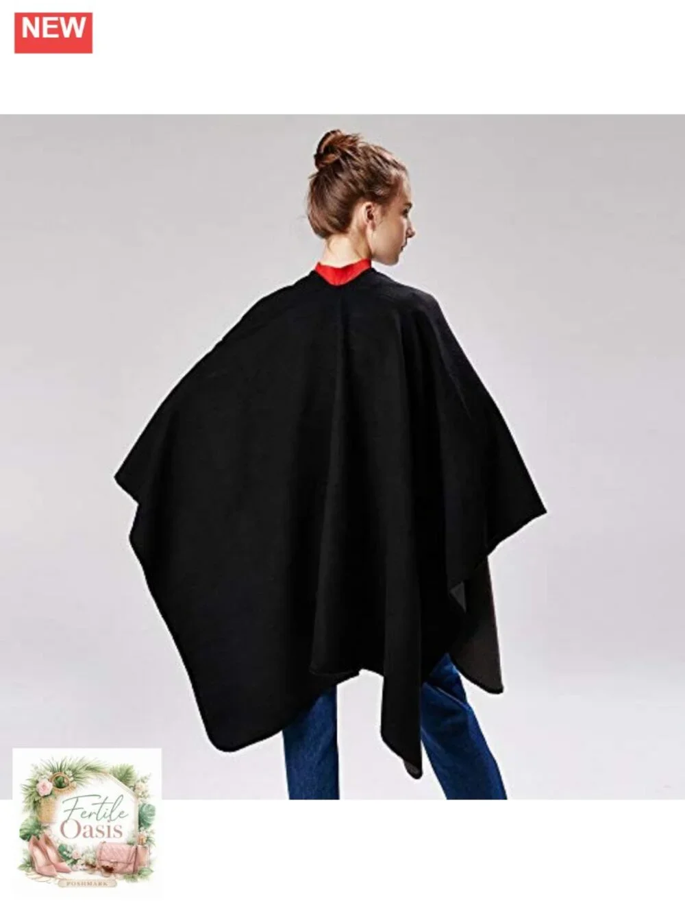 Womens Warm Shawl Wrap Cape Poncho Cardigan Winter Wool Blend Reversible
